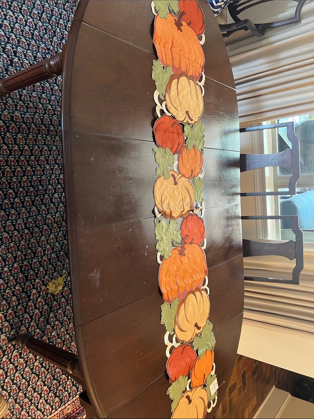 Autumn Pumpkin Table Runner - Orange, Green, Cream